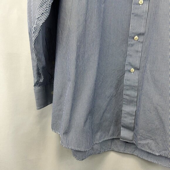 Members Mark Mens Button Down Shirt Blue White Striped Long Sleeve Pocket 17.5 - Picture 6 of 11
